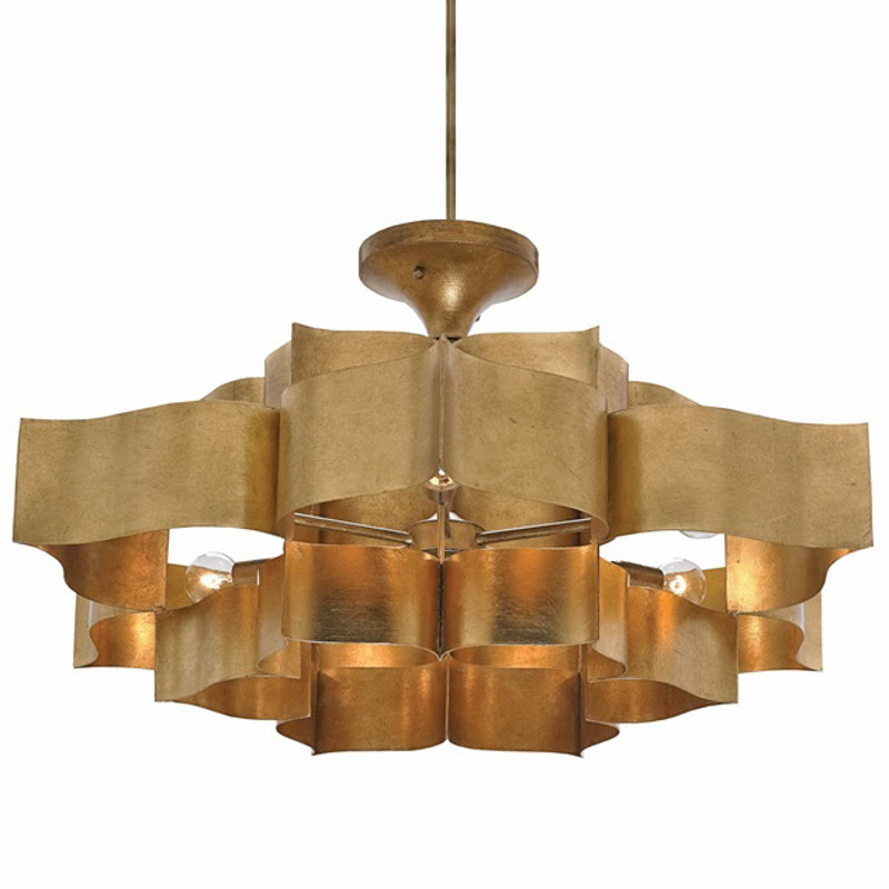 Jalbala Updated Traditional Gold Leaf Lotus Chandelier - Large