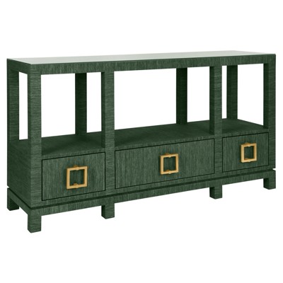 Worlds Away Campbell Modern Classic Green Grasscloth Console Table