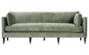 Madeline French Green Upholstered Brown Wood Brass Casters Sofa - Large - 90"W