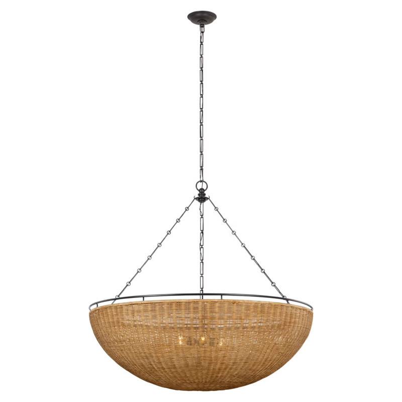 Visual Comfort Clovis Coastal Natural Wicker Aged Iron Dome Chandelier