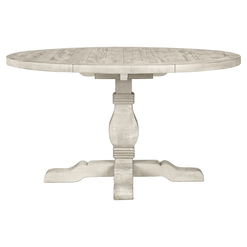 Becille French Country Distressed White Reclaimed Pine Round Dining Table - 55"