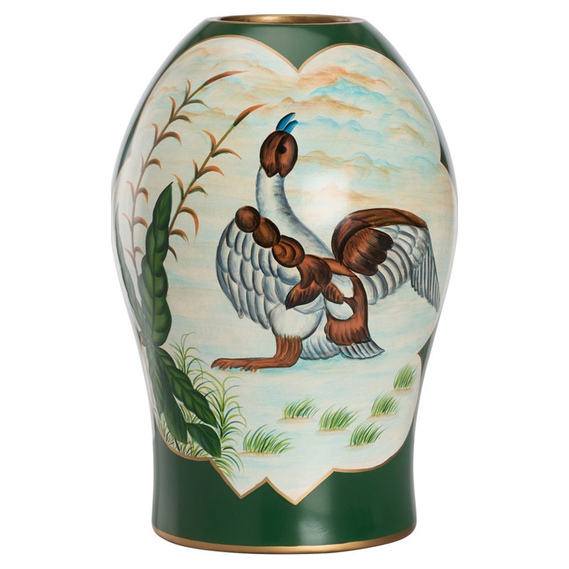 Ellsworth French Country Green Ceramic Mallard Motif Vase