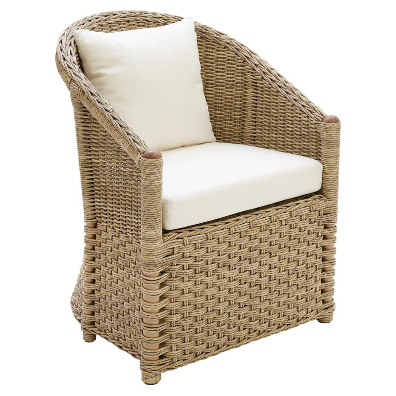 Crofter's Cream Performance Natural Wicker Outdoor Dining Arm Chair