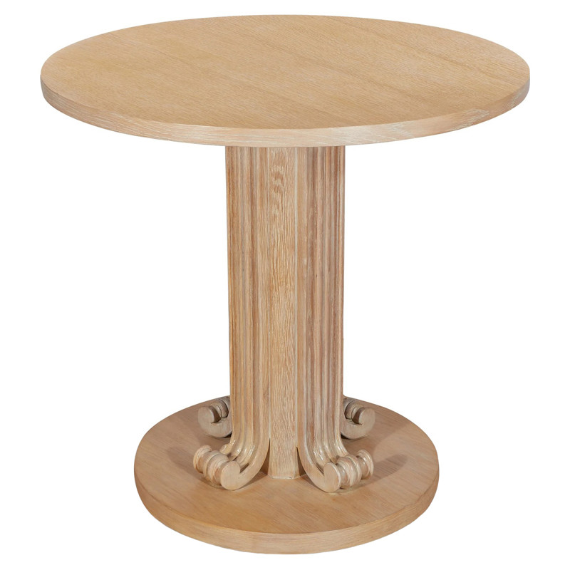 Wave Cerused Oak Round Pedestal Side Table