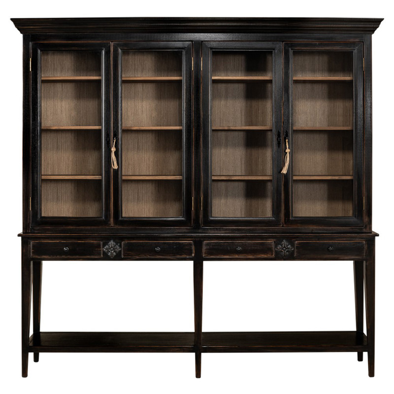 Brenda Updated Traditional Distressed Black Solid Pine Display Case