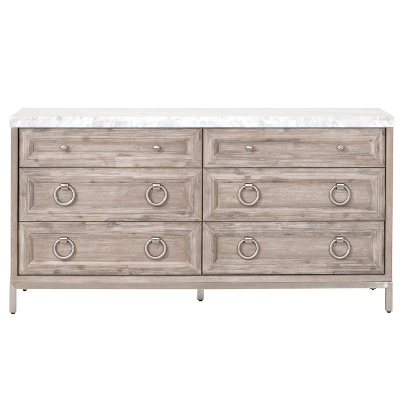 white dresser grey top Azure Carrera 6-Drawer Double dresser