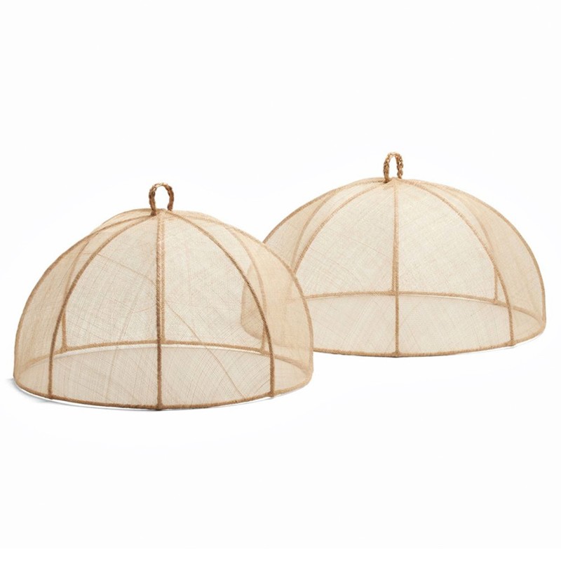 Rachel Beige Woven Sinamay Round Serveware Food Cover - Set of 2