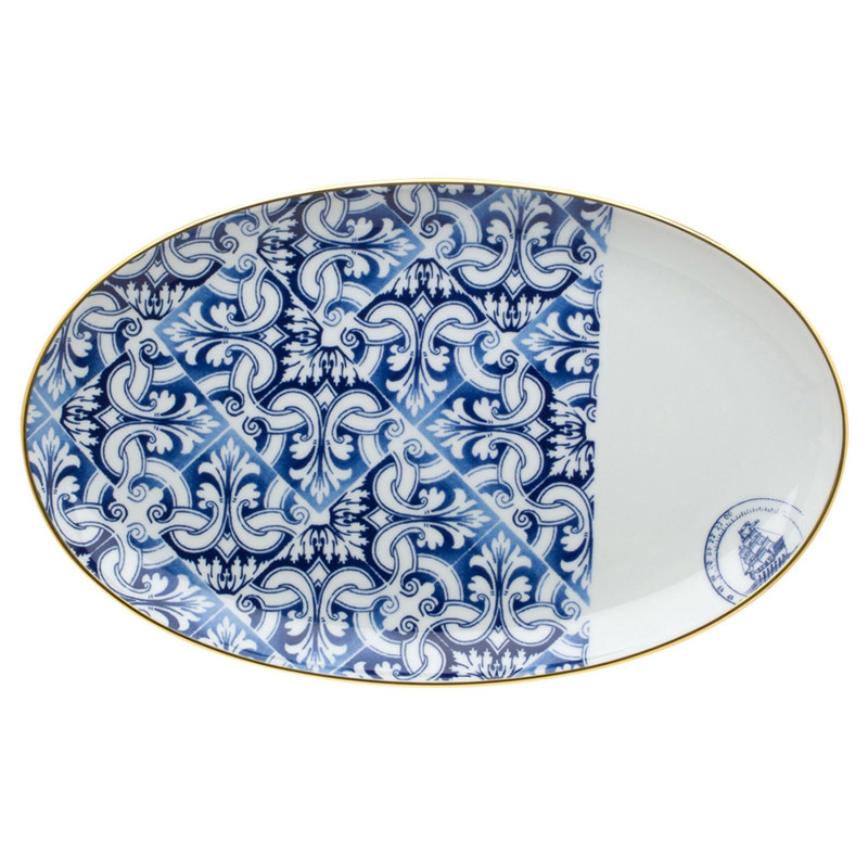 Transatlantica Global Blue Porcelain Oval Platter - Medium