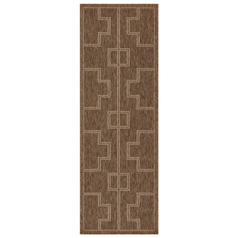 Abram Global Brown Geometric Patterned Indoor Outdoor Rug - 2'7"x7'6"