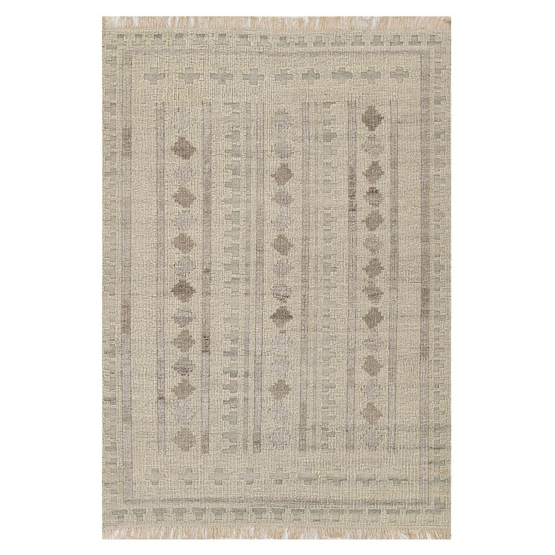 Teo Coastal Beach Cream Wool Geometric Patterned Rug - 3'6"x5'6"