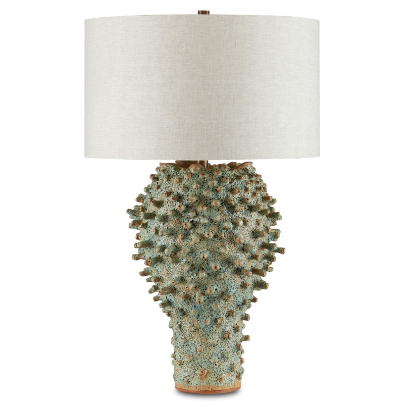 George Coastal Beach Green Sea Urchin Ceramic Base Bedside Table Lamp