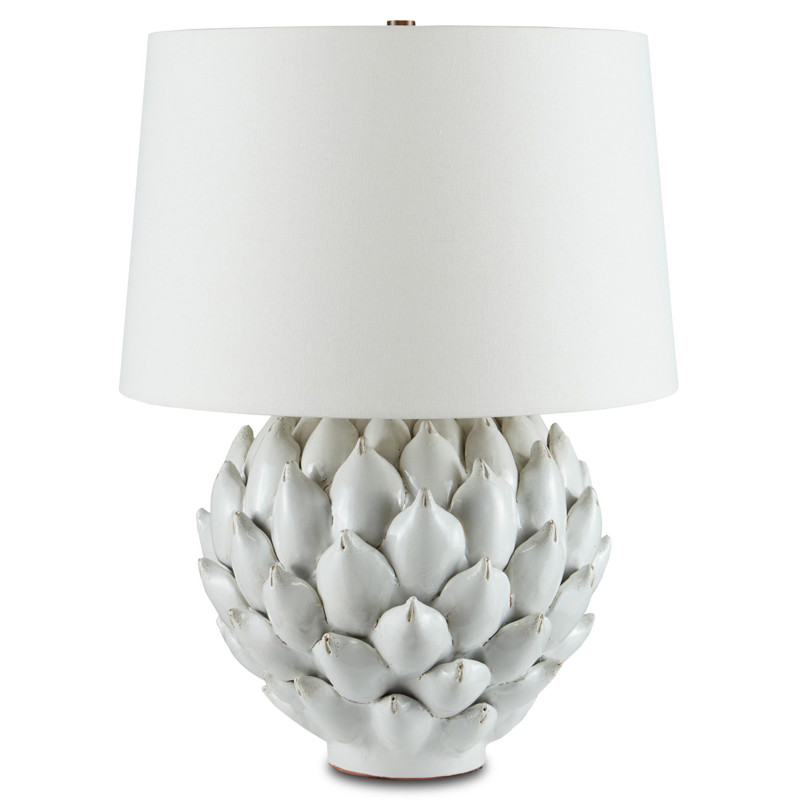 Daine French Country Antique White Ceramic Artichoke Bedside Table Lamp