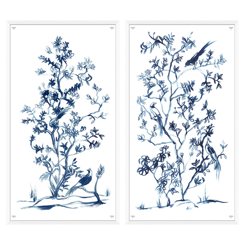 Mariz French Country Blue Botanical Diptych Painting