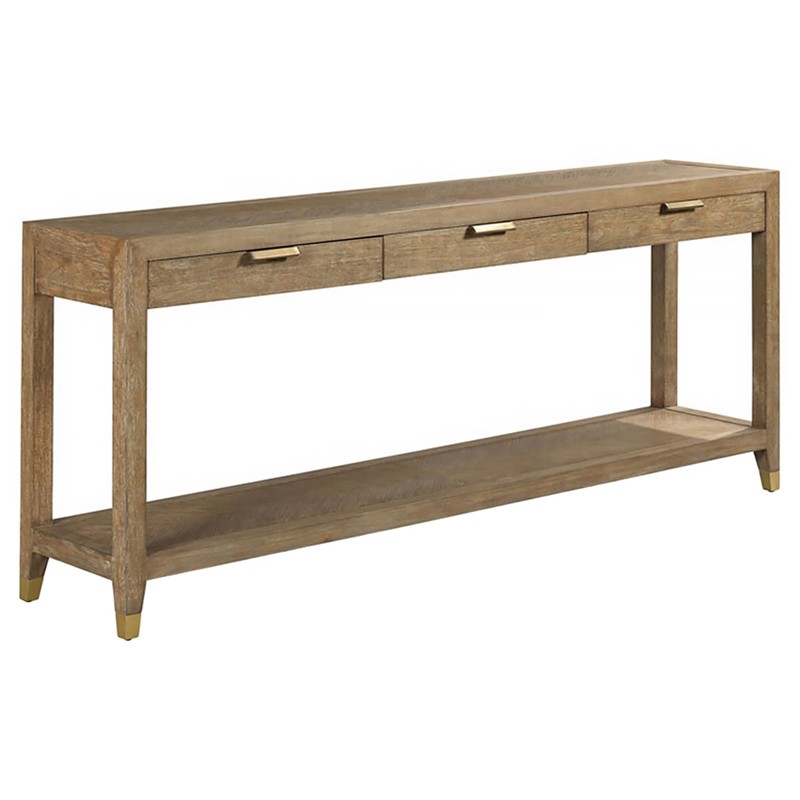 Gibson Rustic Lodge Vintage Brown Oak Brass Rectangular Console Table