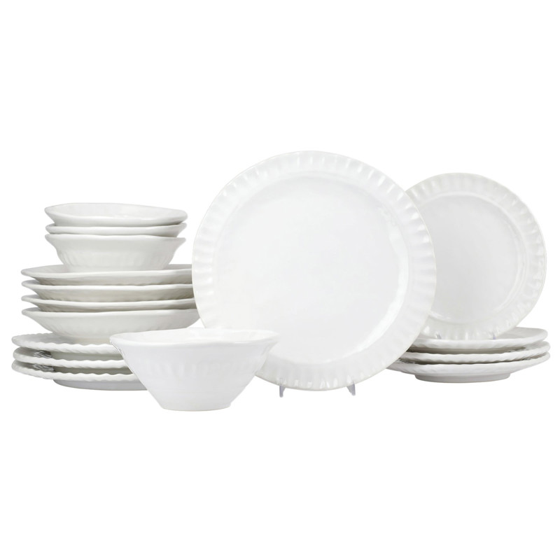 Pietra Serena Modern Classic White Stoneware 16 Piece Place Setting