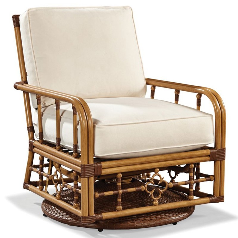 Myrah Coastal Beach Brown Aluminum White Upholstered Outdoor Swivel Chair