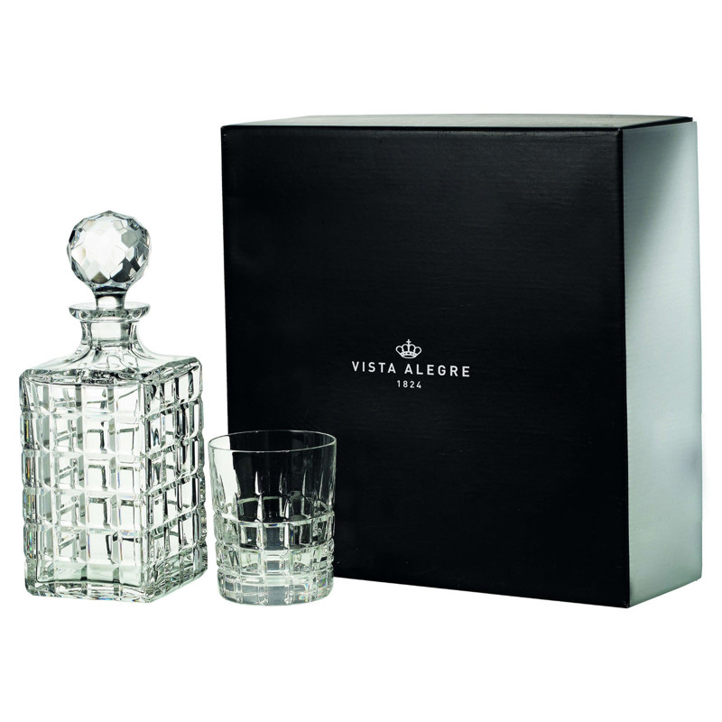 Helsinky Clear Crystal Whiskey Decanter and Old Fashioned Glass Set
