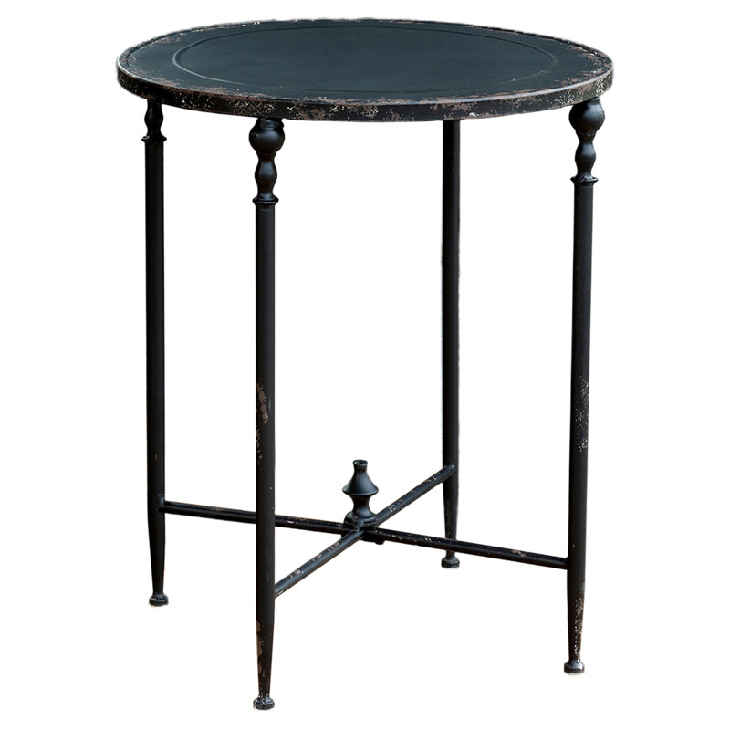 Monty French Country Black Aged Metal Round Side End Table