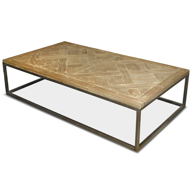 Stevenson Rustic Lodge White Wash Reclaimed Pine Metal Rectangular Coffee Table by GJ Styles
