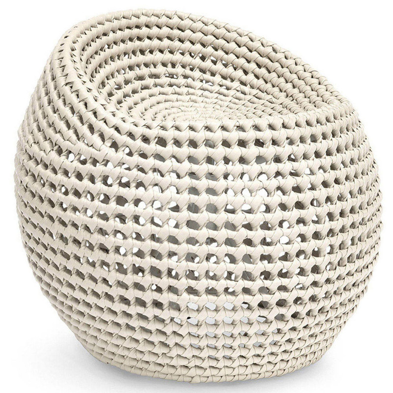 Palecek Manhattan Coastal Beach White Woven Vinyl Metal Frame Round Swivel Stool
