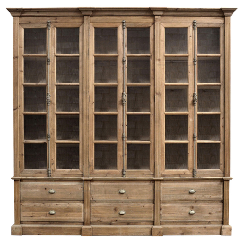 Dustin French Country Brown Pine Wood 6 Door Bookcase