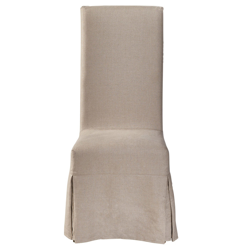Luna French Country Beige Slipcovered Oak Wood Parsons Dining Chair