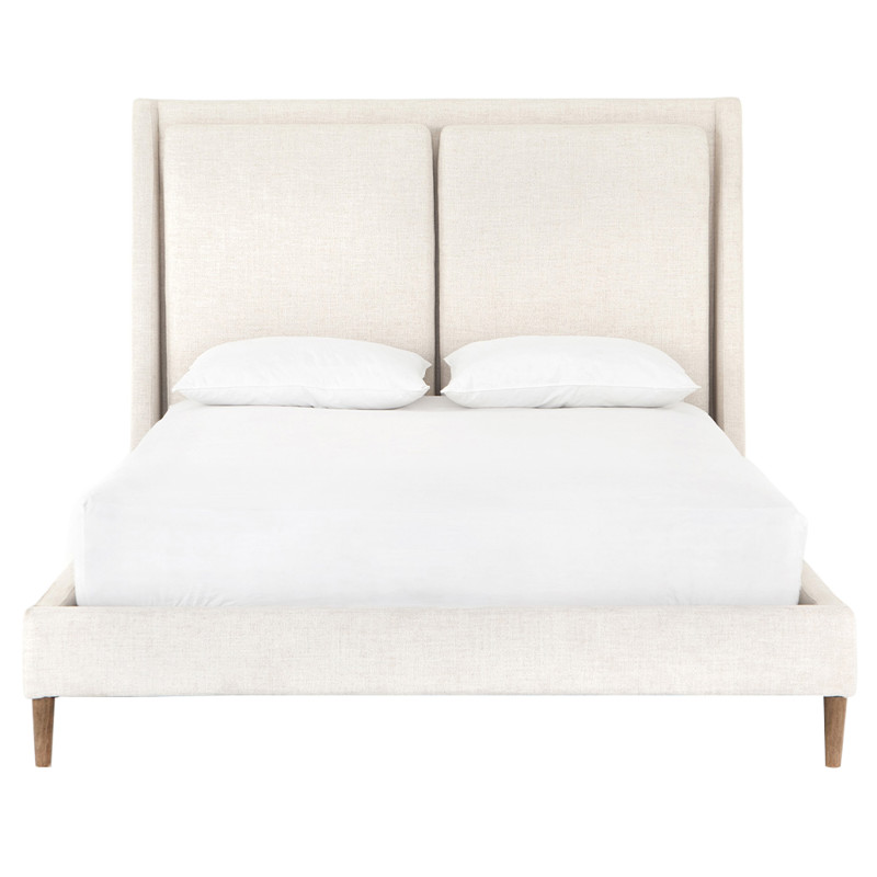 Patrice Rustic Lodge Beige Upholstered Natural Brown Wood Frame Bed - King