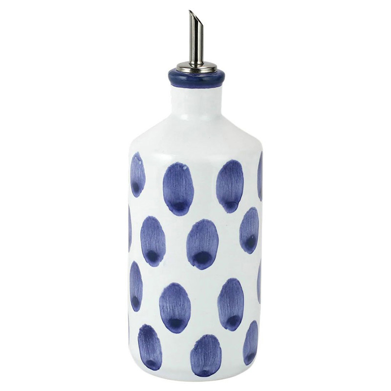 Santorini Global Bazaar White Ceramic Blue Dot Olive Oil Bottle