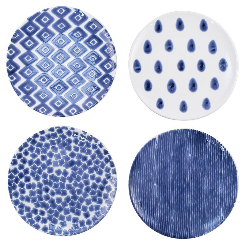 Santorini Global Bazaar Blue Ceramic Salad Plates - Set of 4