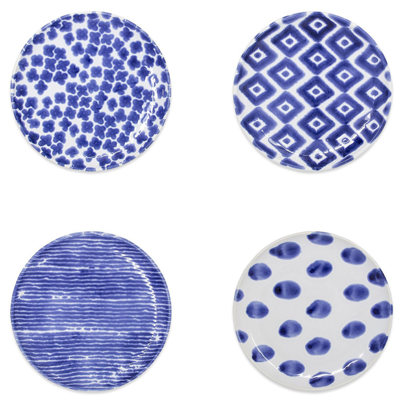 Santorini Global Bazaar Blue Ceramic Assorted Cocktail Plates - Set of 4