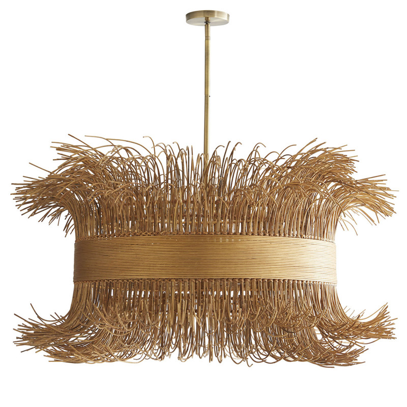 Filamento Coastal Antique Brass Banded Rattan Steel Chandelier