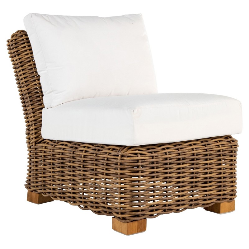 Montauk Brown Wicker White Cushion Outdoor Slipper Lounge Chair