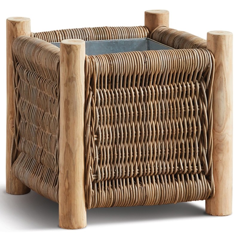 Larry Coastal Beach Natural Woven Rattan Square Planter - Small