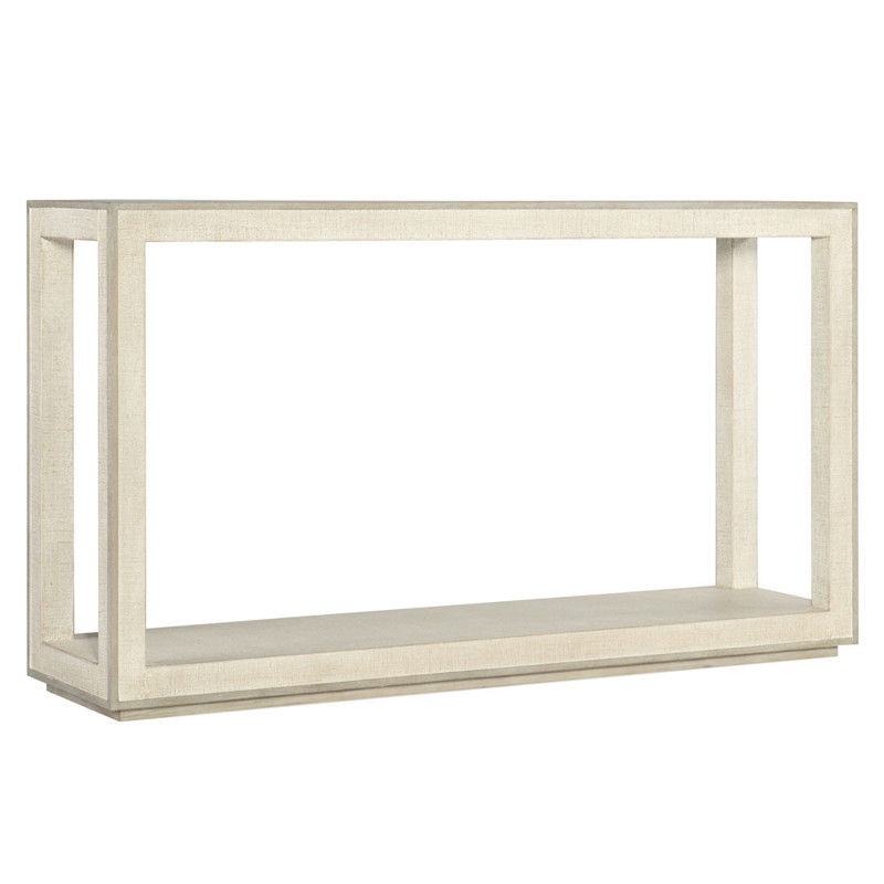 Frederick Coastal Beach Cream Burlap Wrap Oak Wood Bronze Metal Accent Console Table