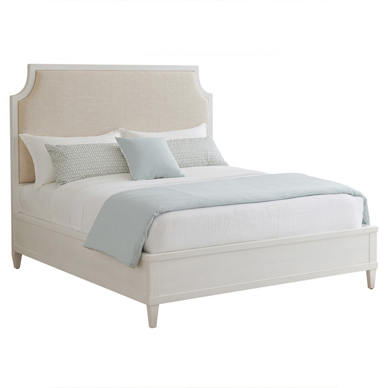 Coastal White Mahogany Beige Performance Upholstered Bed - Queen