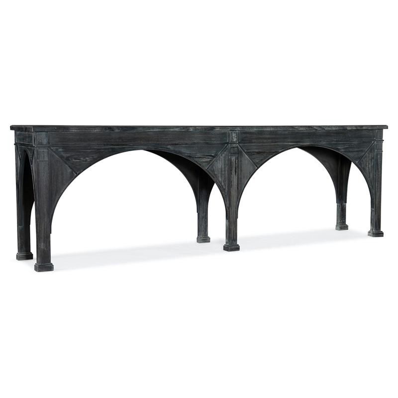 Lavine French Country Black Pine Wood Curved Rectangular Console Table