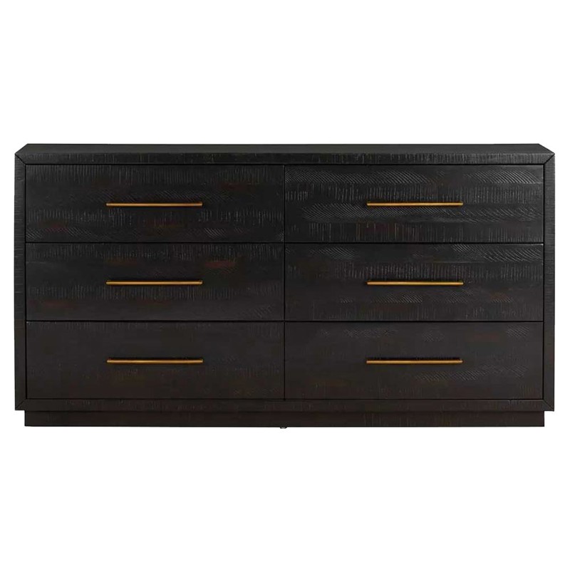 Dorwin Industrial Loft Espresso Brown Acacia Wood 6 Drawer Dresser