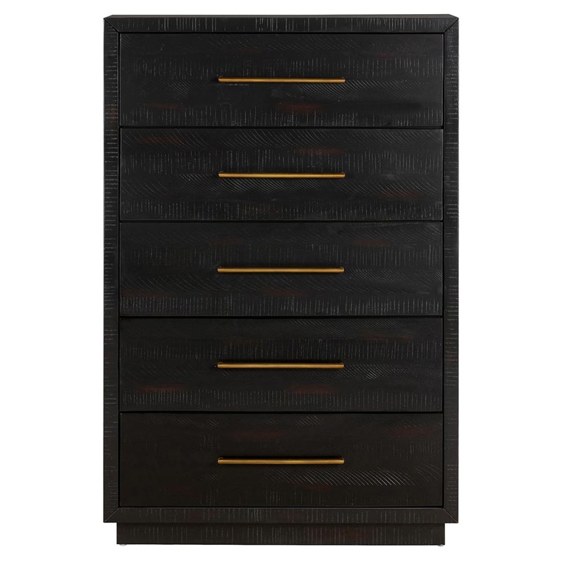Dorwin Industrial Loft Espresso Brown Wood 5 Drawer Dresser