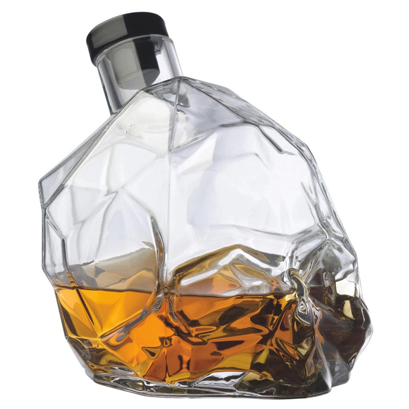 Memento Mori Modern Classic Clear Crystal Skull Whiskey Bottle