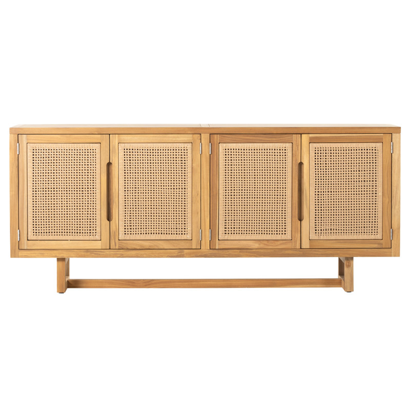 Tropica Coastal Beach Natural Brown Teak Wood Faux Rattan Outdoor Sideboard