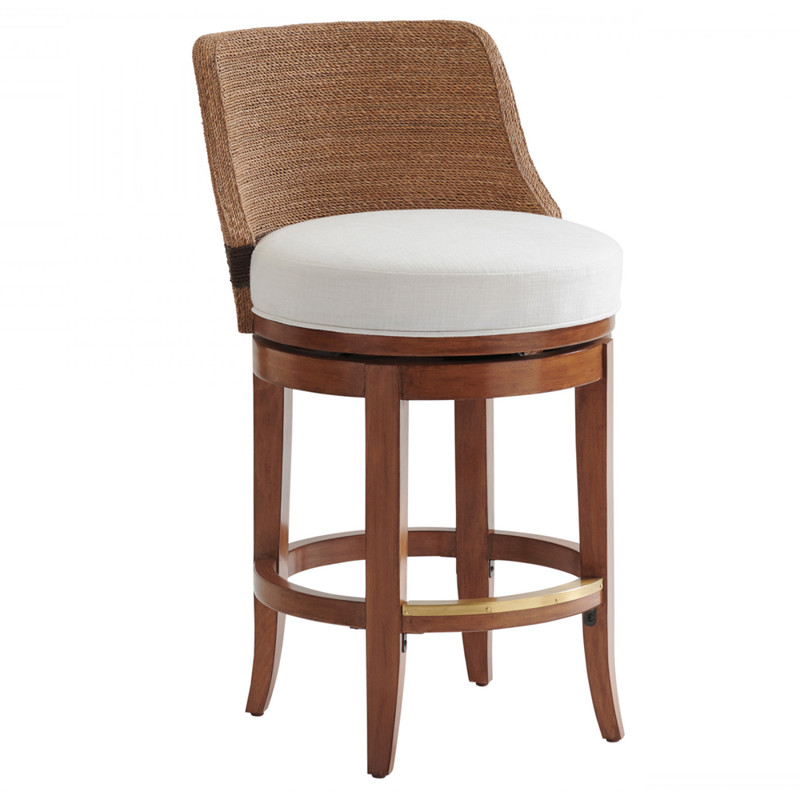 Kipton Coastal Beach White Performance Woven Rope Swivel Counter Stool