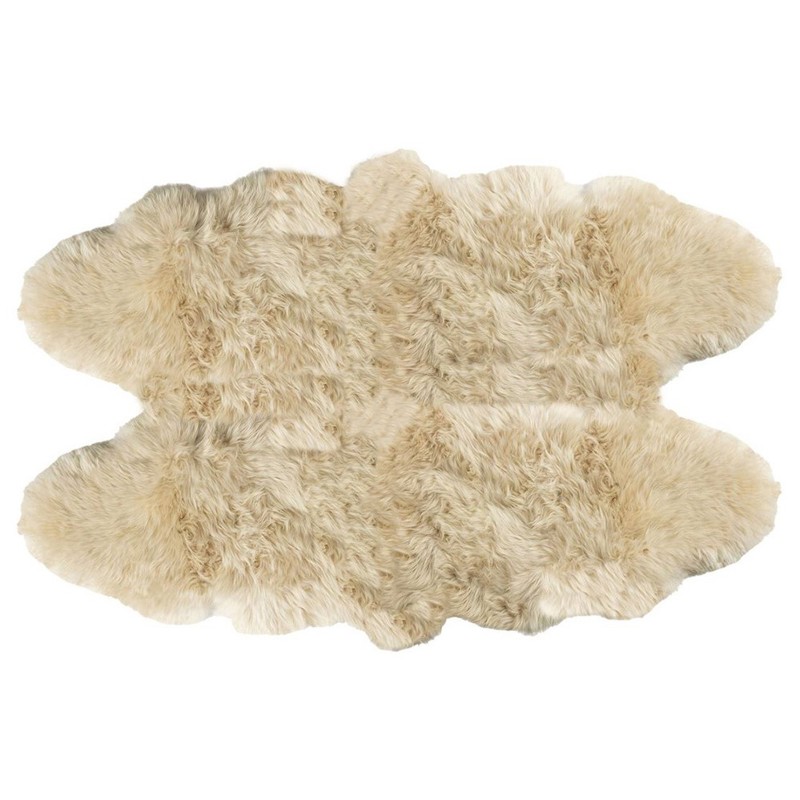 Silas Modern Cream Long Wool Sheepskin 4 Pelt Fur Rug - 3'7"x5'11"