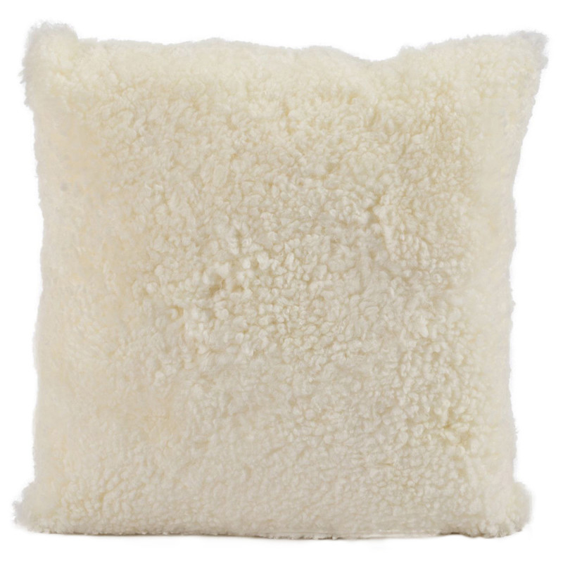 Zola Modern White Curly Short Wool Sheepskin Throw Pillow - 20x20