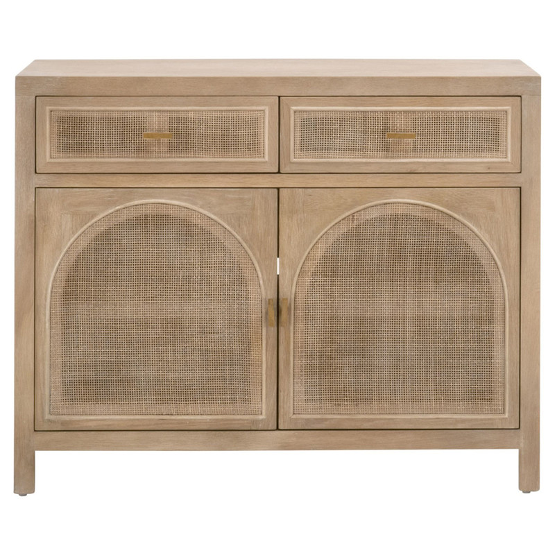 Lulu Coastal Beach Grey Oak Wood Woven Cane Panel 2 Drawer 2 Door Media Cabinet - 39"W