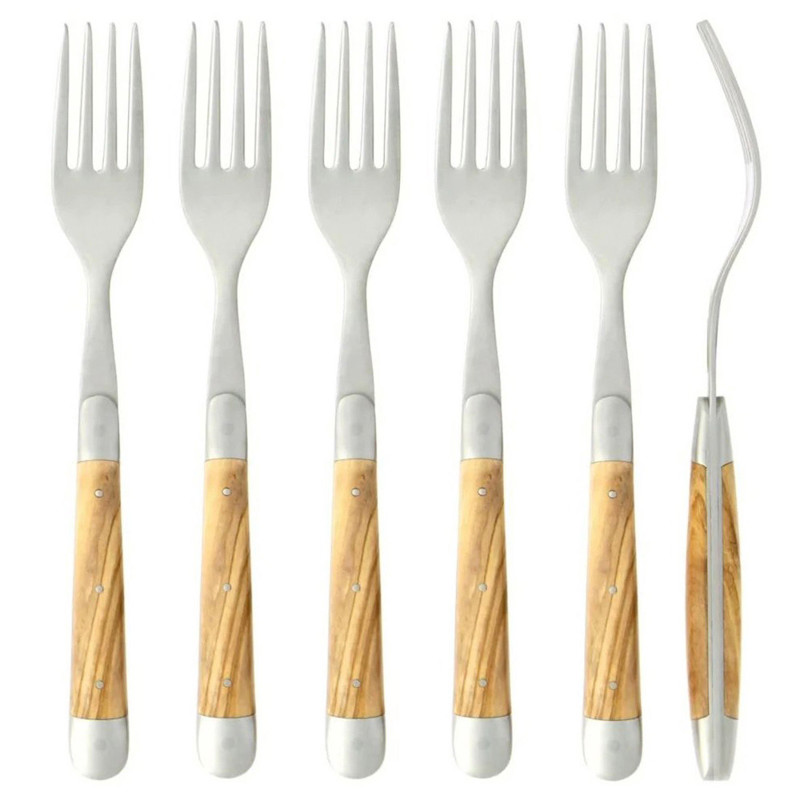 Forge de Laguiole Rustic Lodge Stainless Steel Olive Wood Handle 6 Piece Fork Set