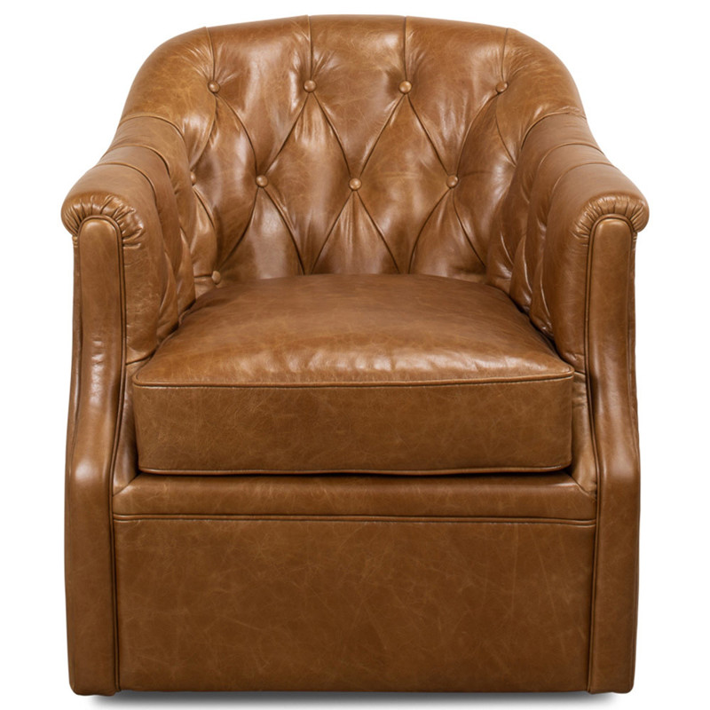 Cooper Rustic Lodge Tan Leather Tufted Swivel Club Chair