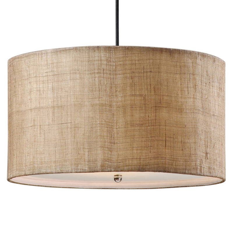 Emelia Rustic Lodge Burlap Drum 3 Light Pendant