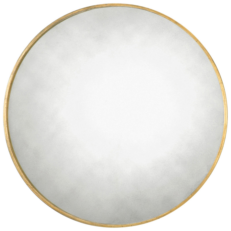Remi Hollywood Regency Antique Gold Narrow Ring Round Wall Mirror - 43D