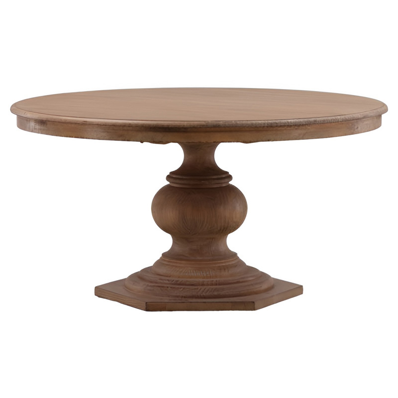 Robin French Brown Reclaimed Pine Wood Round Pedestal Dining Table - 59''W