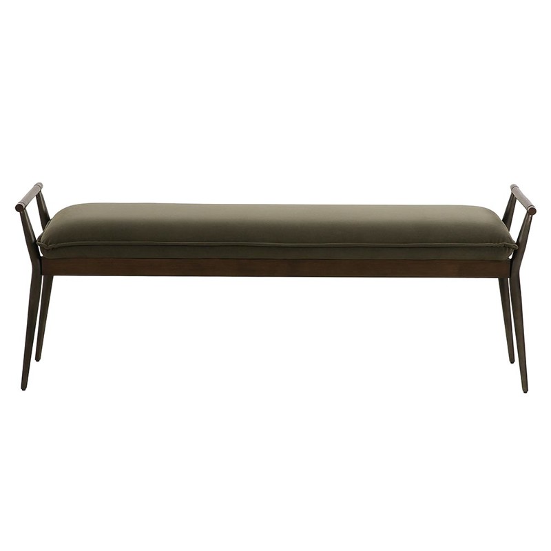Mark Mid Century Dark Green Upholstered Velvet Black Steel Entryway Bench